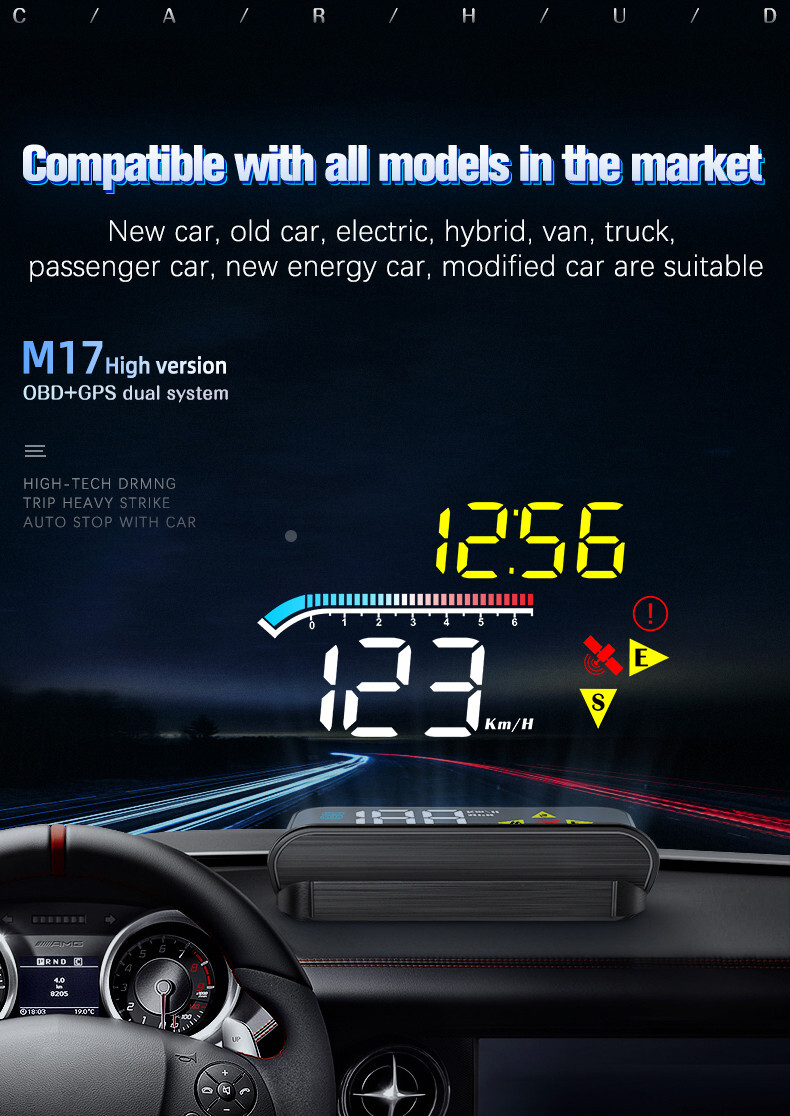 Car HUD Digital Speedometer Projector Head Up Display OBD2 GPS Overspeed Alarm