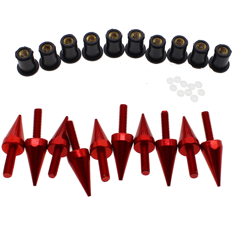 10x RED Universal Windscreen Windshield Spike Bolt Screw Kit M5 Nuts Cruiser CNC