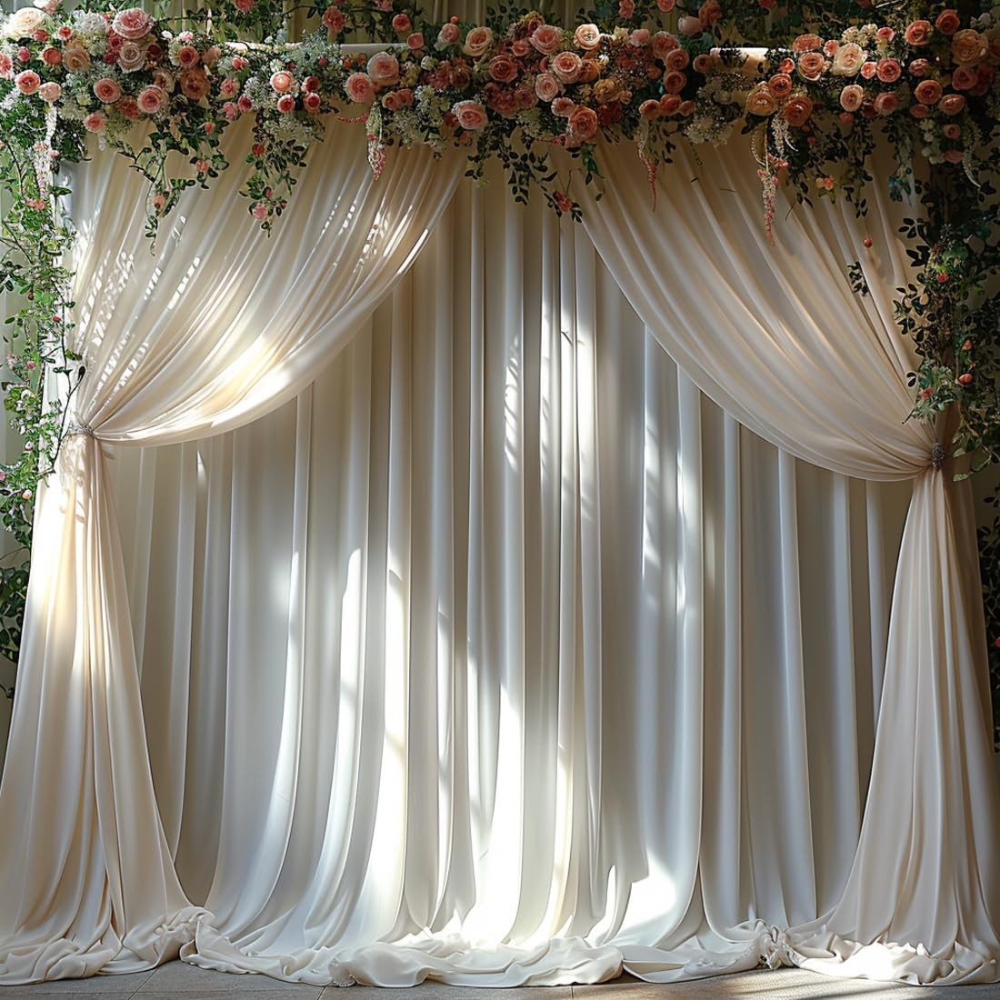 Esgotbme 10X10Ft Wrinkle Ivory Backdrop Curtain For Parties Soft Fabric Drapes