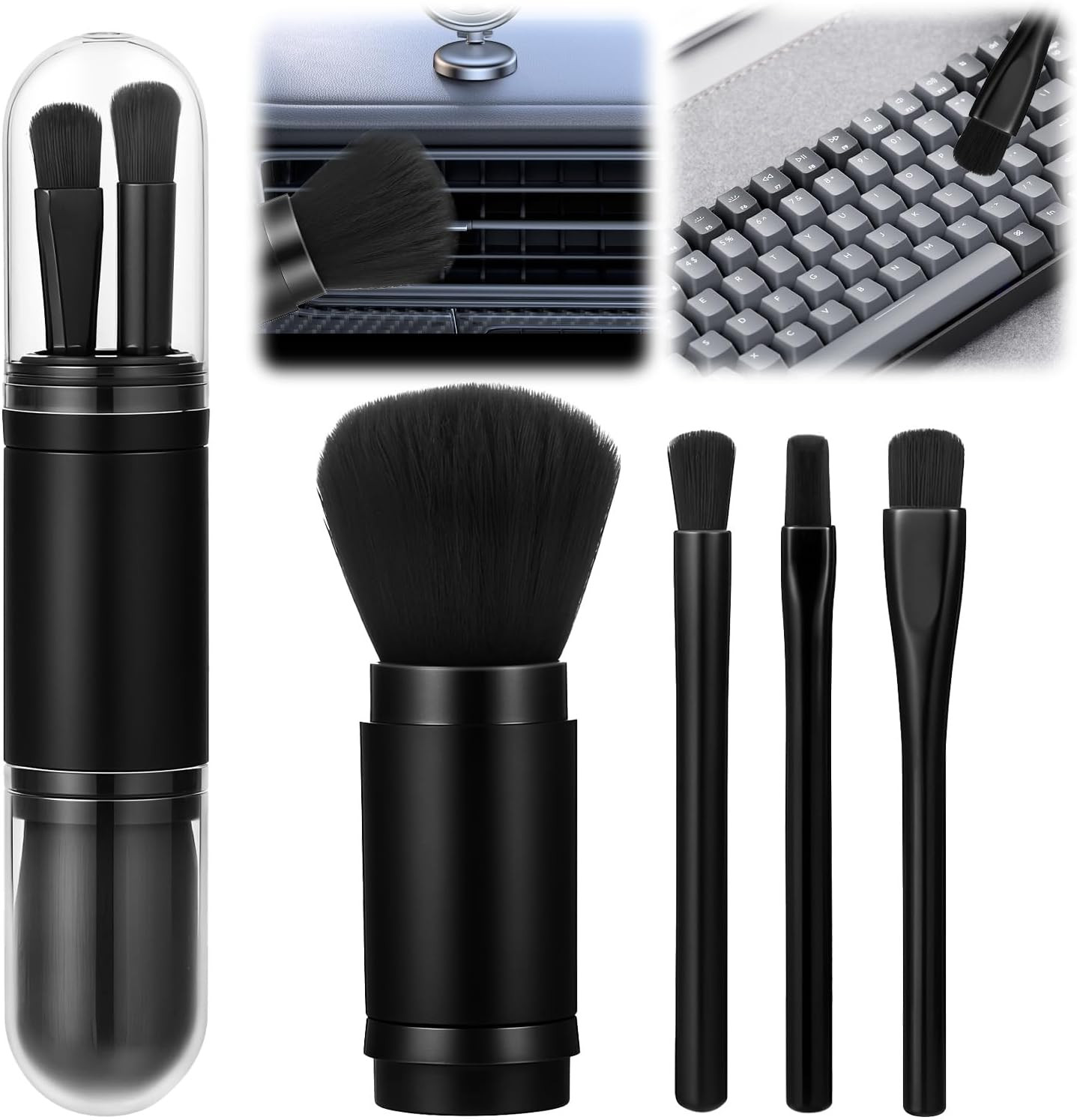 Kit cuatro cepillos plumero teclado mini nylon antiestatico quitar polvo digital