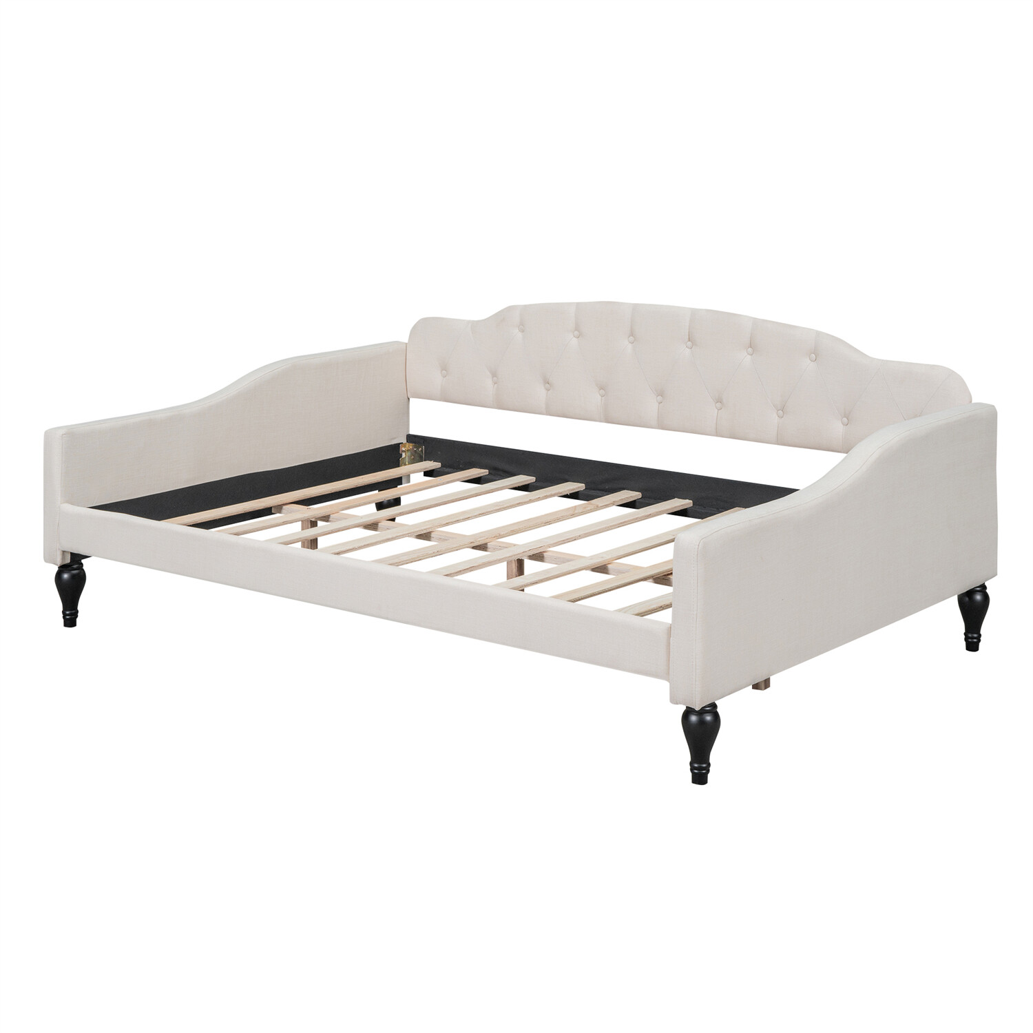 Full Size Daybed Linen Upholstered Bed Frame Sofa Bed for Bedroom Beige