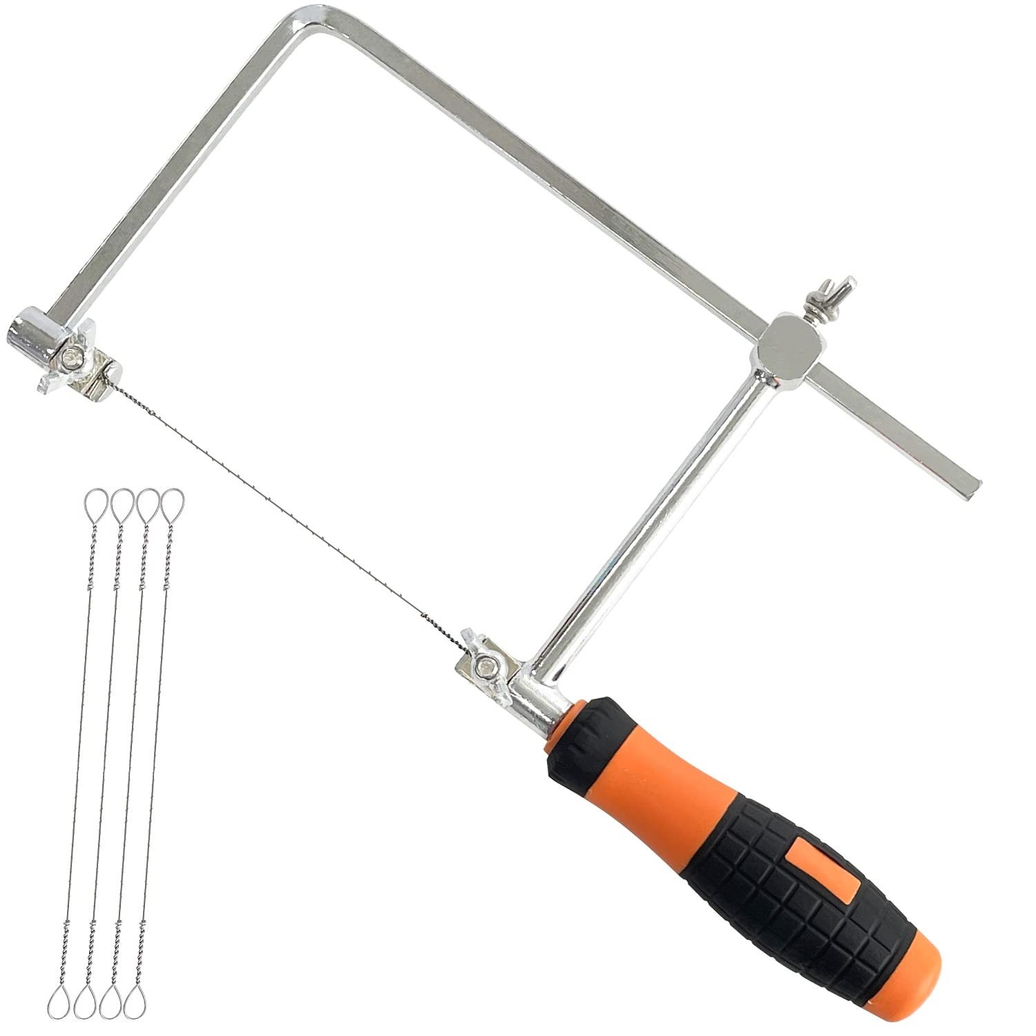 Sutekus Coping Saw Hand Wire Jigsaws Fret with Extra 5 Spiral Orange