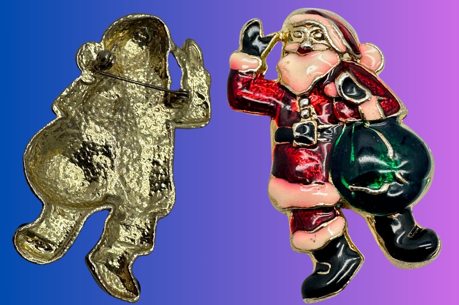 Vintage Enamel Santa Claus Christmas Lapel Pin Brooch