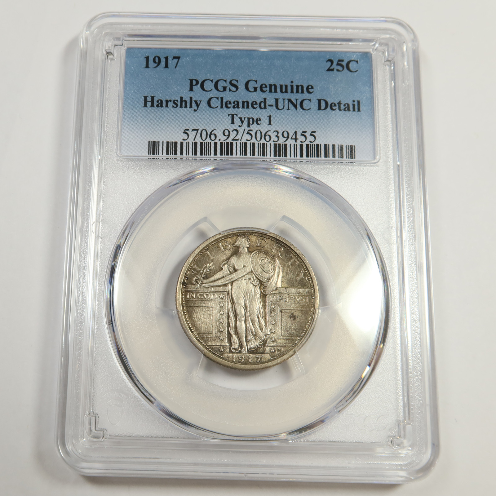 1917 P PCGS UNC Detail - TYPE 1 Standing Liberty Quarter 25c US Coin #52067A