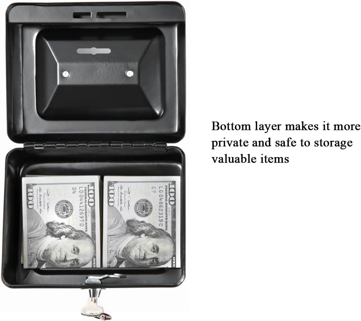 Small Lock Cash Box, Metal Lock Boxes for Kids, Money Box with Slot on Top, B...