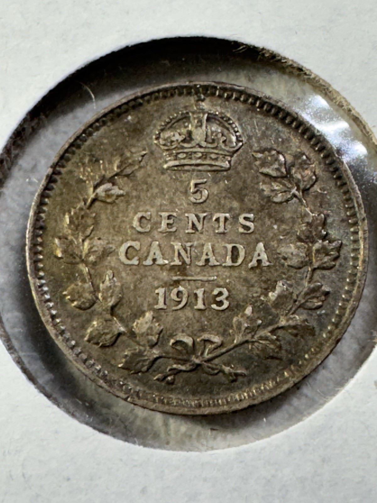 1913 Canada 5 Cents Small Silver Coin