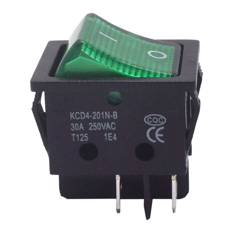5PCS KCD4-201N-B 4pin 2-position Boat Type Rocker Switch 30A250V Green with Lamp