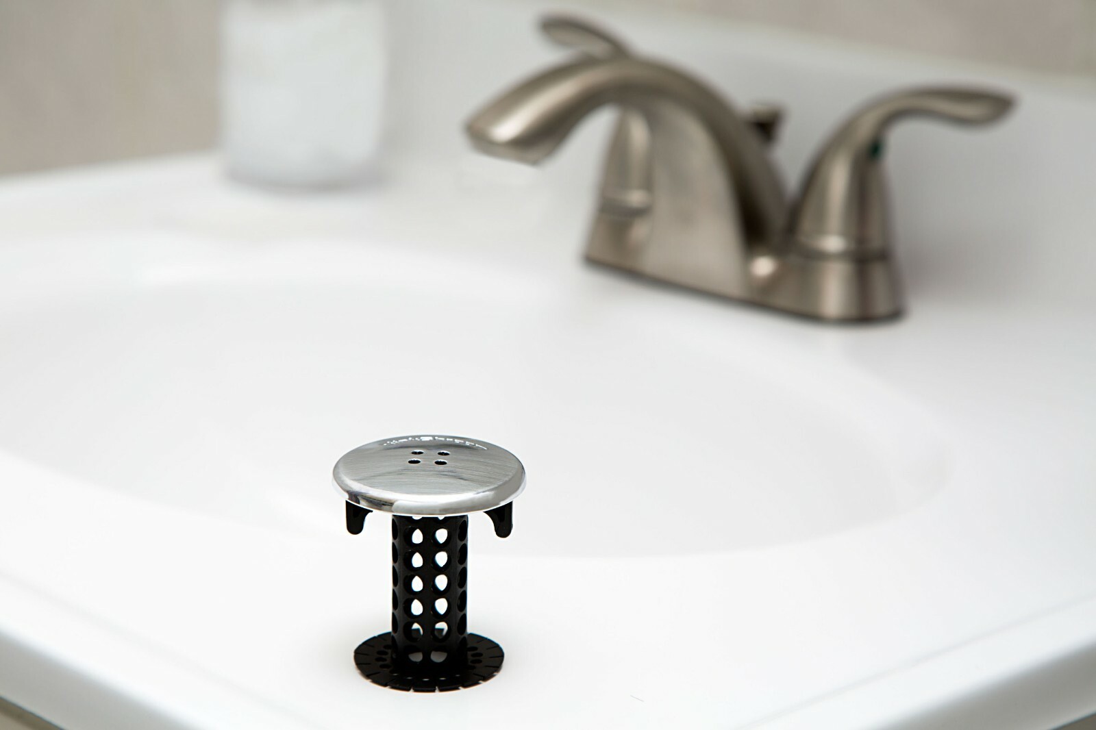 SinkShroom Black Strainer Drain Protector Hair Catcher w/ Stopper Plug for Sinks