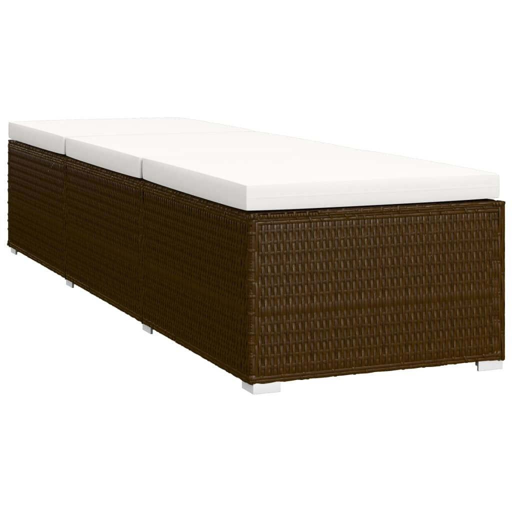 Piece Patio Sun Loungers with Tea Table Poly Rattan Brown