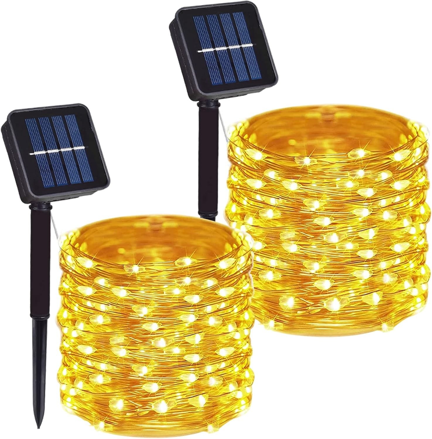 2 Pack Total 200 LED 66FT Solar Powered Copper Wire String Lights Outdoor, Water