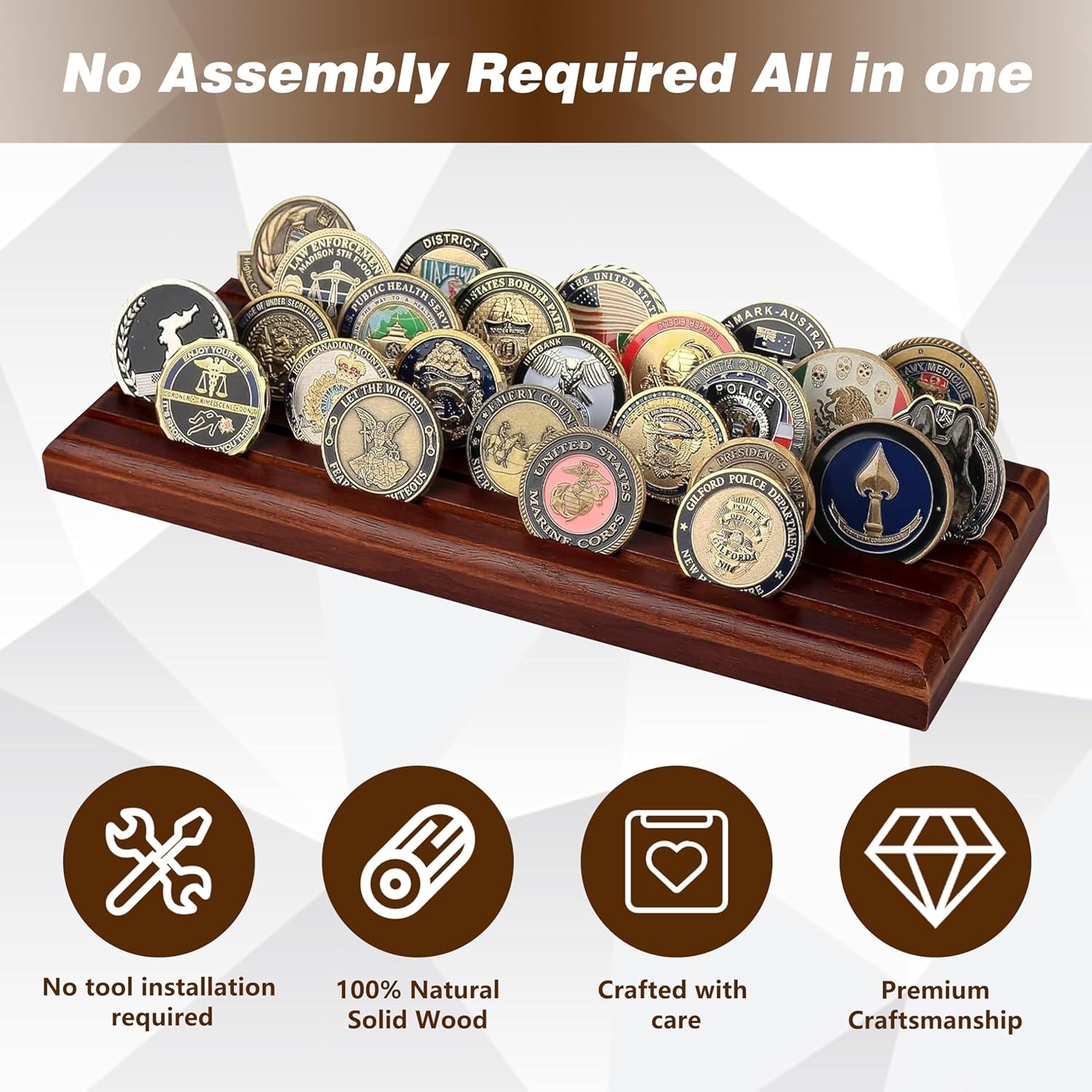 Challenge Coins Display Holder, Solid Wood Challenge Coin Stand, 6 Row Coins ...