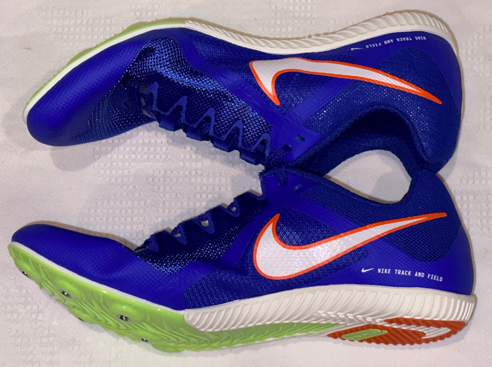 NIKE Rival Multi Use Racer Blue White Track Spikes Shoes Mens Sz 4 7 9.5 10 10.5