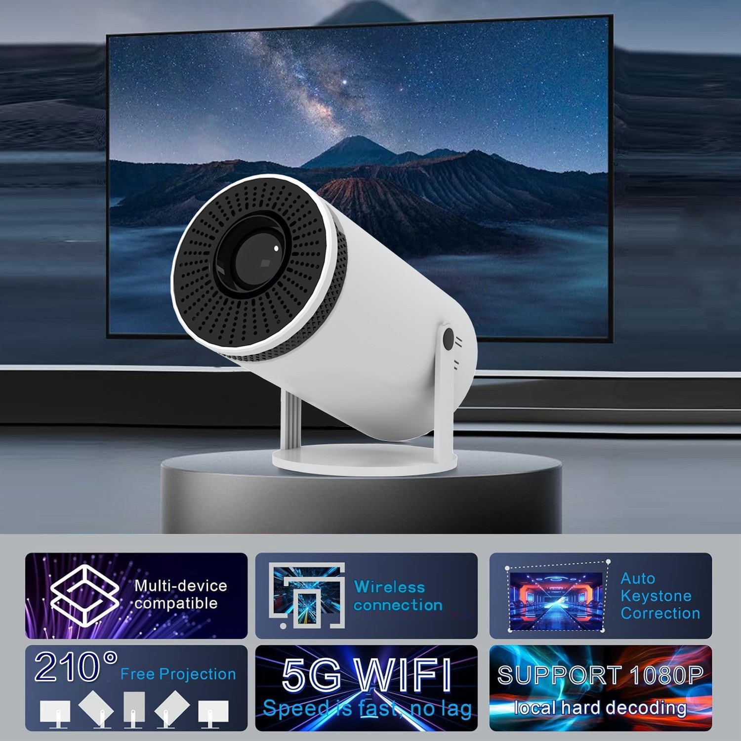 Android 12 Smart Projector WiFi 6 Portable Mini with Keystone Correction