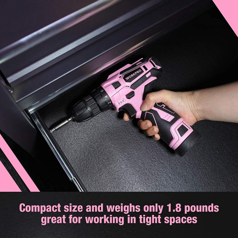 WORKPRO 12V Pink Cordless Drill Driver Set Electric Screwdriver Driver with Bag