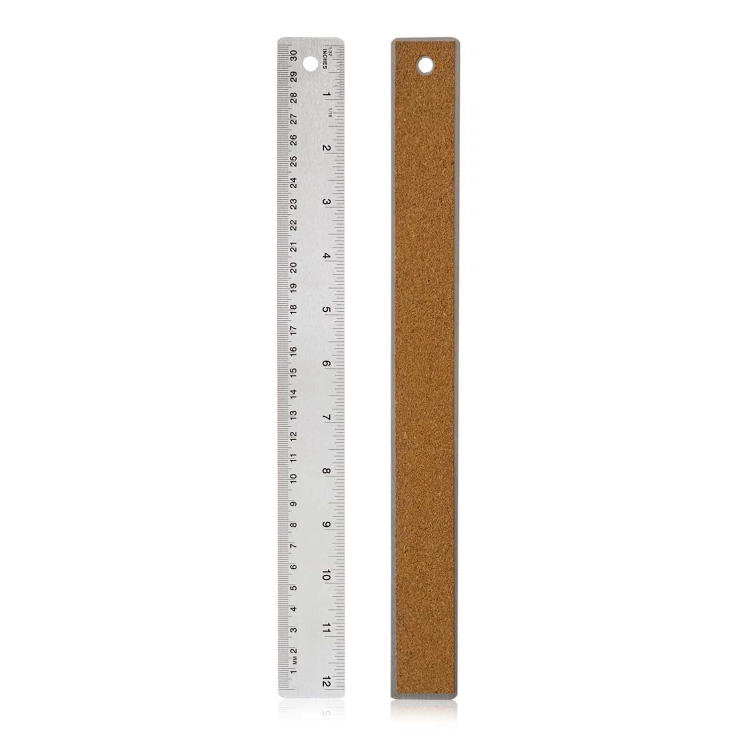 Stainless Steel Metal Ruler with Non-Slip Cork Back for Home Silver