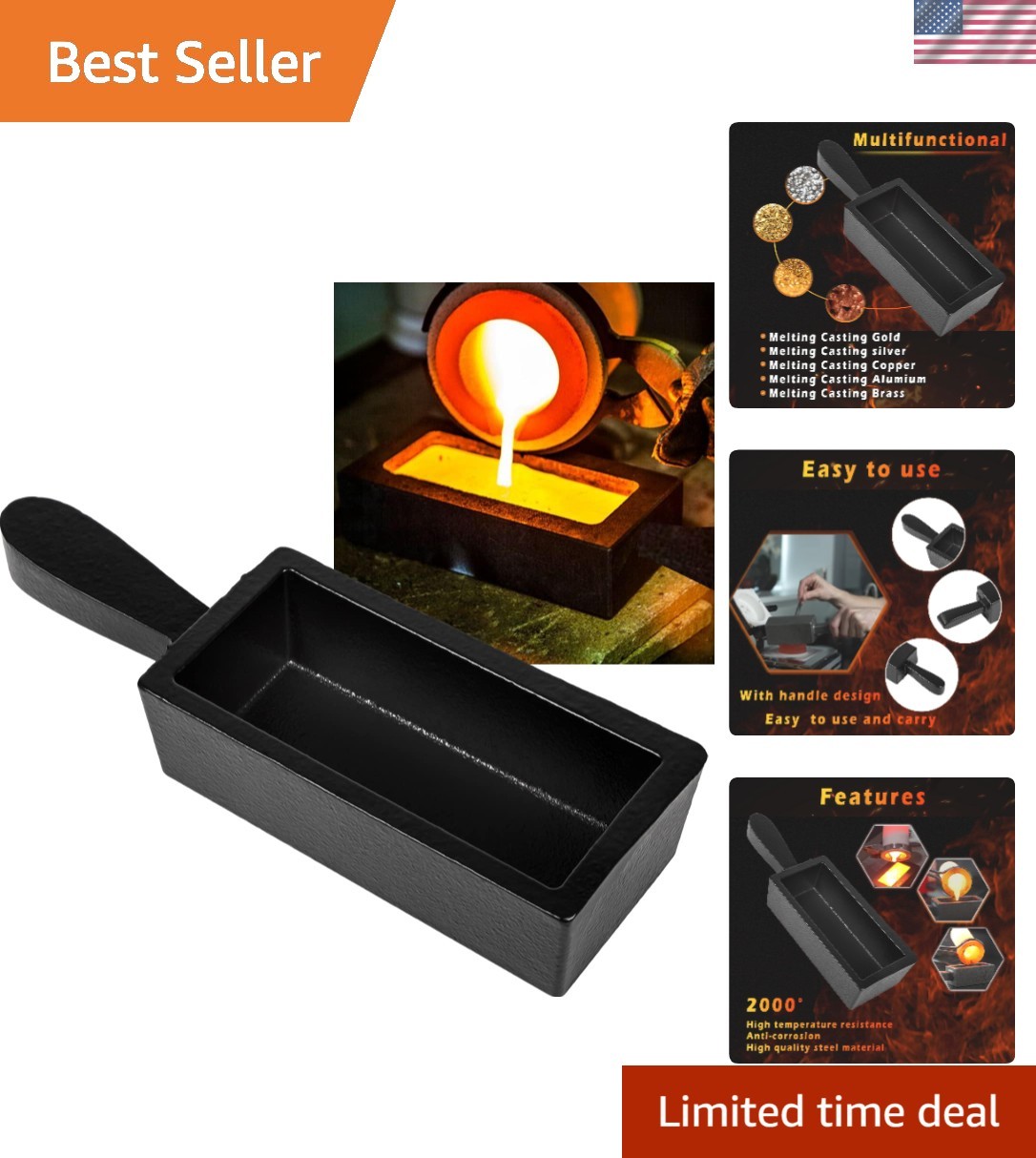 100 oz Cast Steel Ingot Mold for Melting Metals - Durable and Versatile