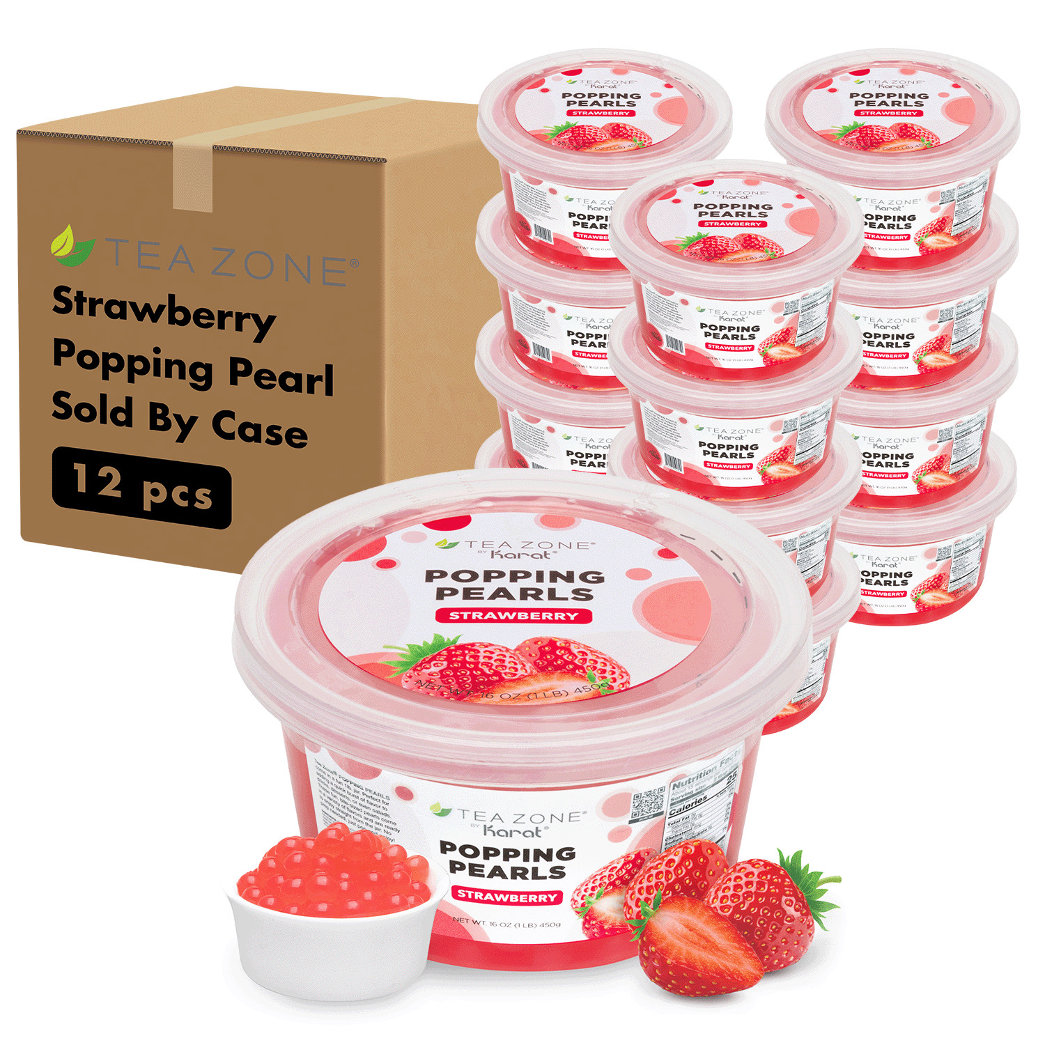 Tea Zone Strawberry Popping Pearls - Case (12 jars)