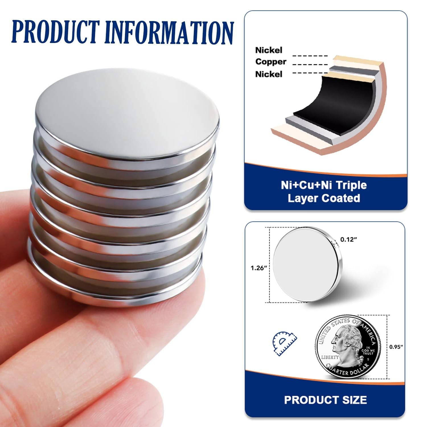 Powerful Neodymium Magnet Pack - Silver, 1.26 inch, 6 pcs