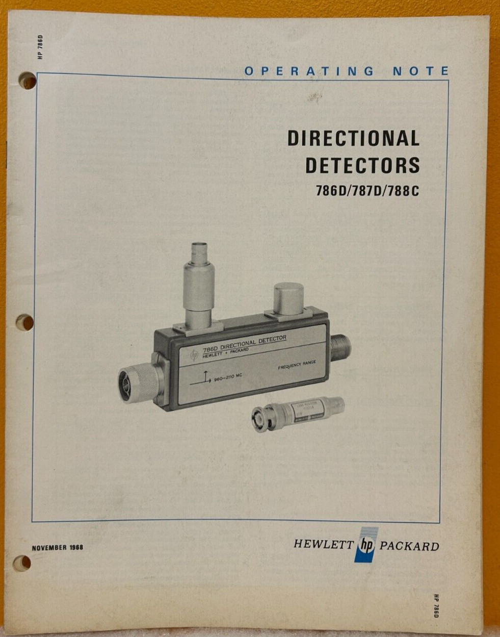 HP / Agilent 00786-90008 1968 Directional Detectors 786C/787D/788C Oper Manual.