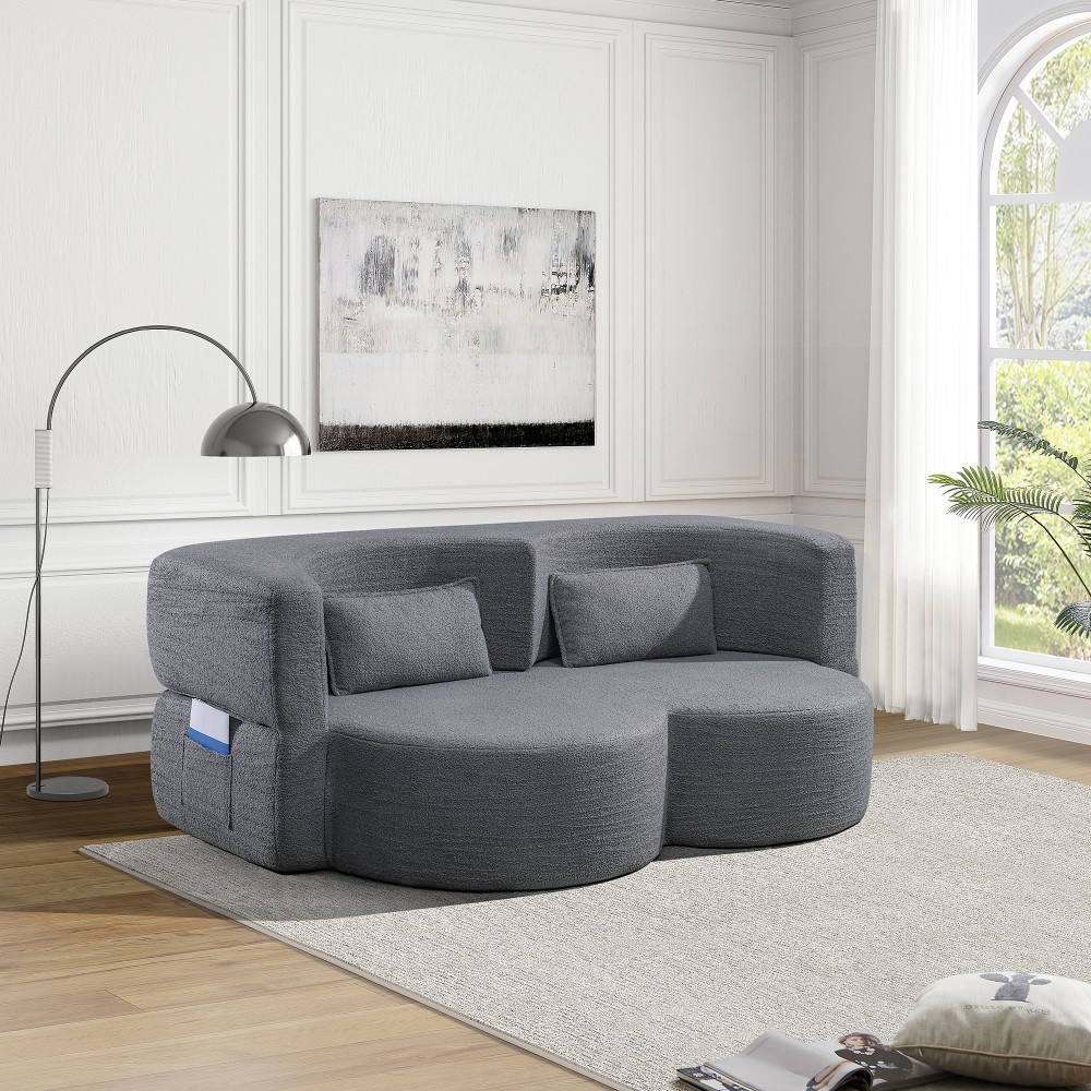 Folding Sofa Bed Floor Sofa Convertible Teddy Bear Fabric Double Sofa for Office