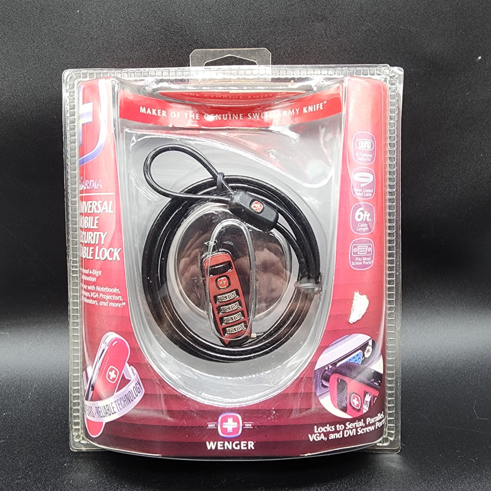 Wenger Security Lock 6ft cable lock for Screw Ports Serial, Parallel, VGA, DVI