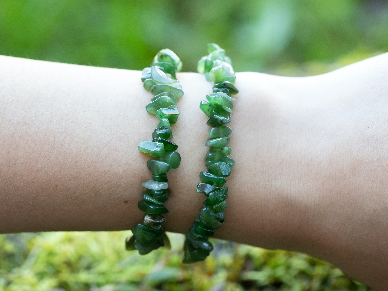 Nephrite JADE Crystal Bracelet - Chip Beads - Beaded Handmade Jewelry, E1768