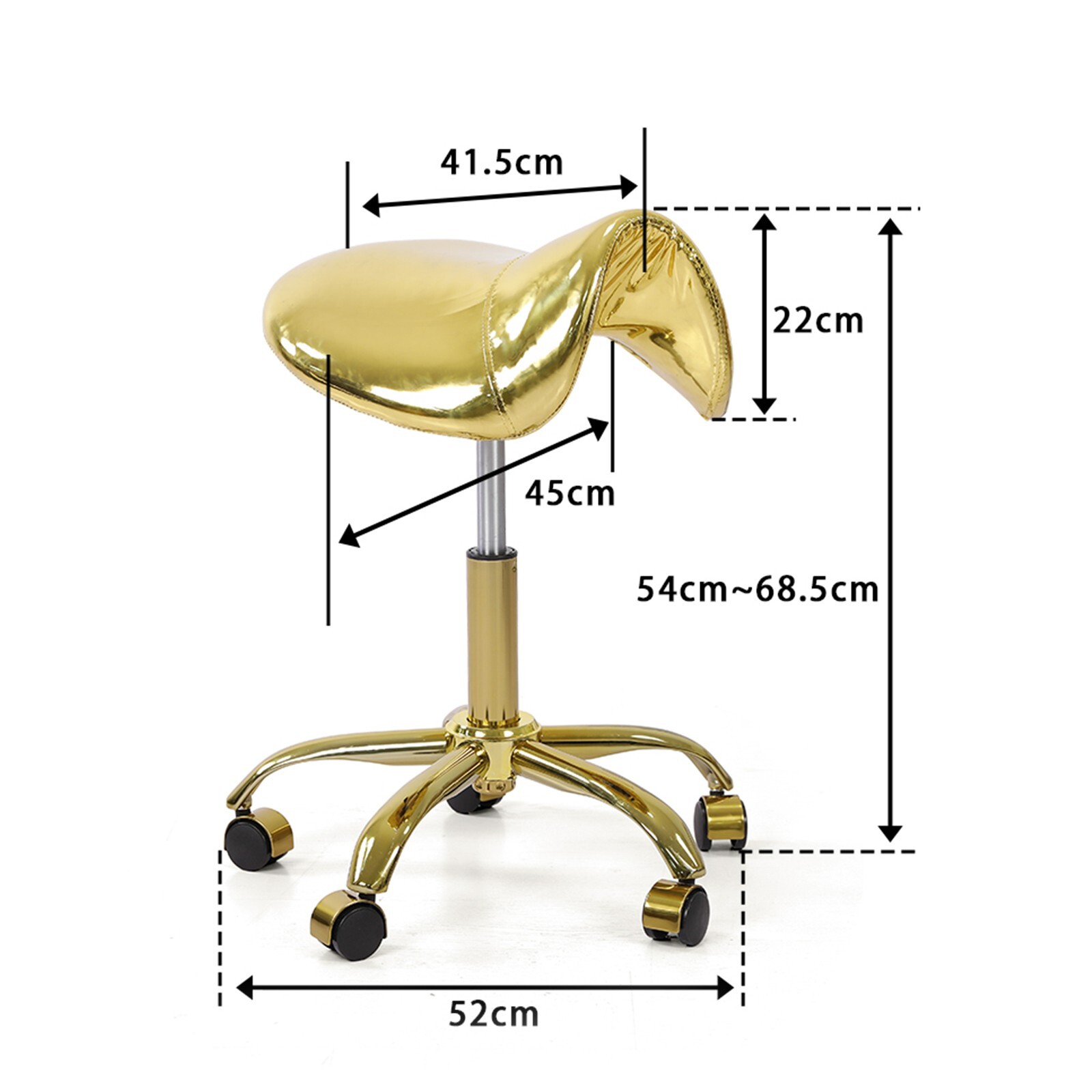 Hydraulic Saddle Stool Gold Rolling Swivel Chair with Wheels Adjustable stool