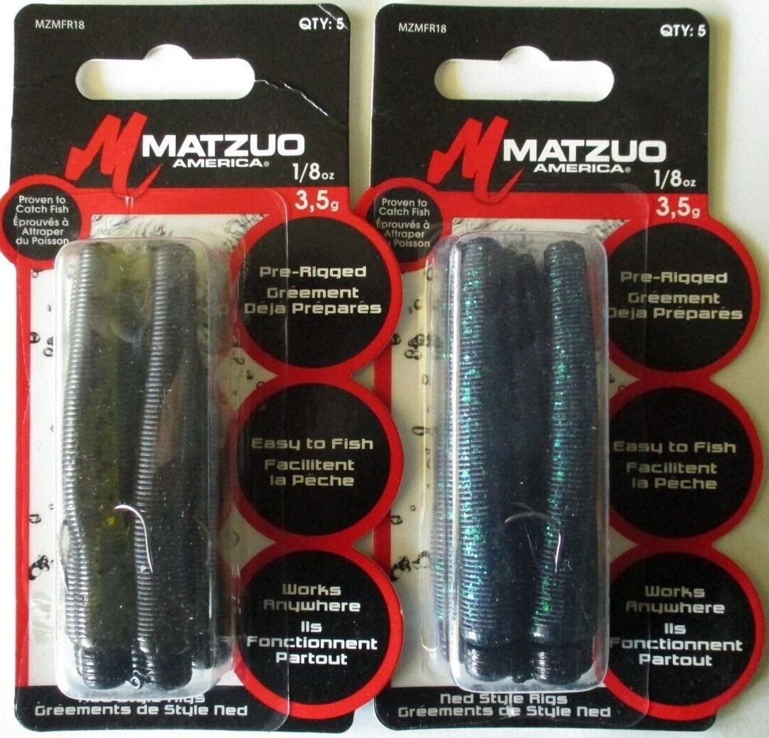 2 - MATZUO Ned Style Rigs - 5/Pk - 1/8 oz. - Black/Blue Flake & Green Pumpkin
