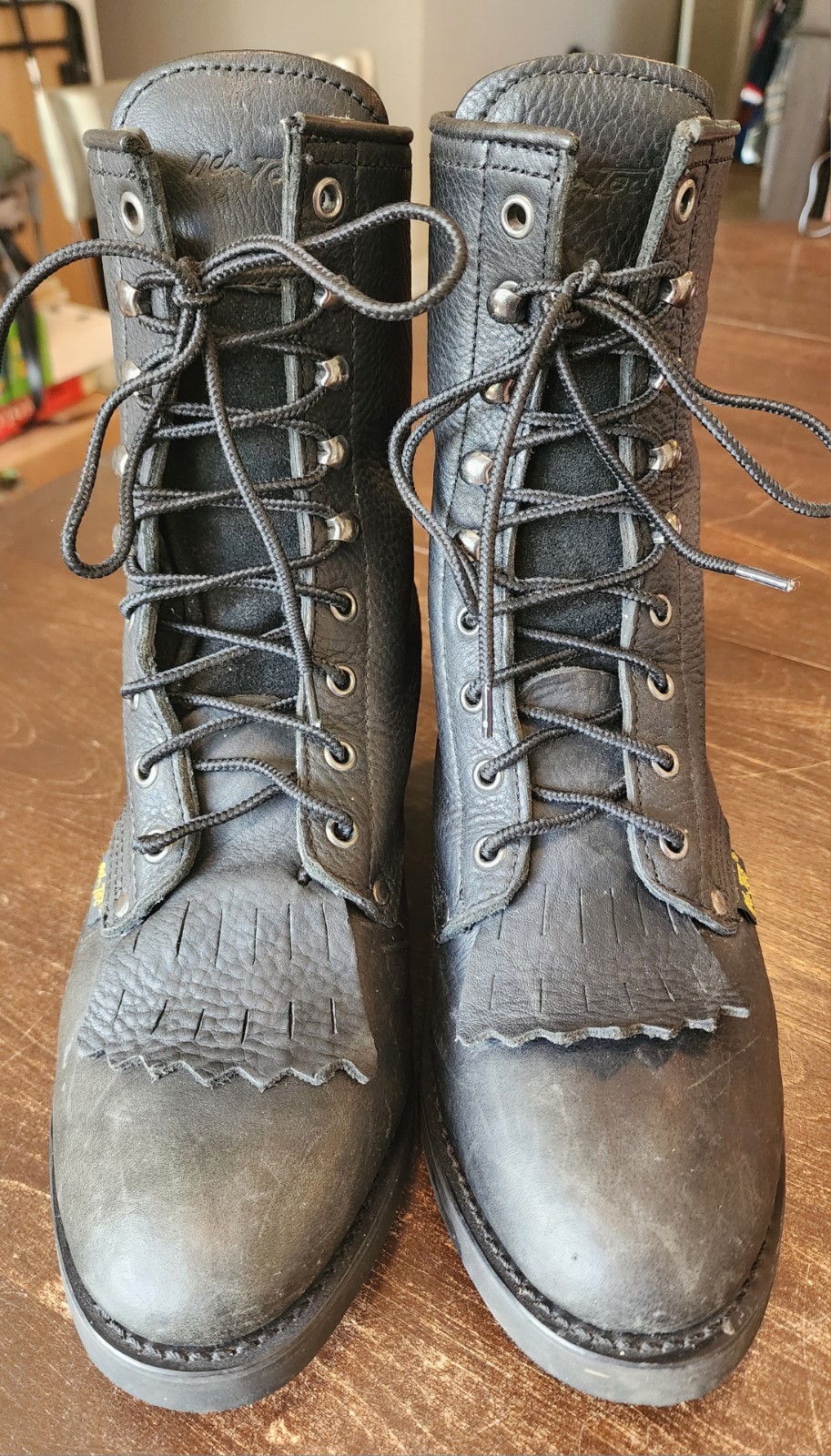 Ad Tec 9 Inch Kiltie Packer Leather Work Boots Black Soft Toe Men's Size 8M