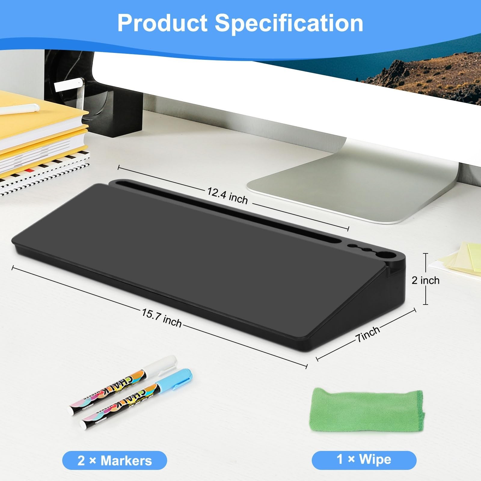 Desktop Glass Whiteboard with Storage, Desk Board with Computer Keyboard Stan...