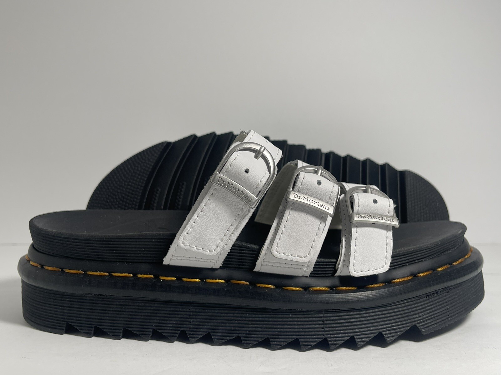Dr. Martens Blaire Slides Buckle Platform Sandals White Black Womens Size 6-9 US