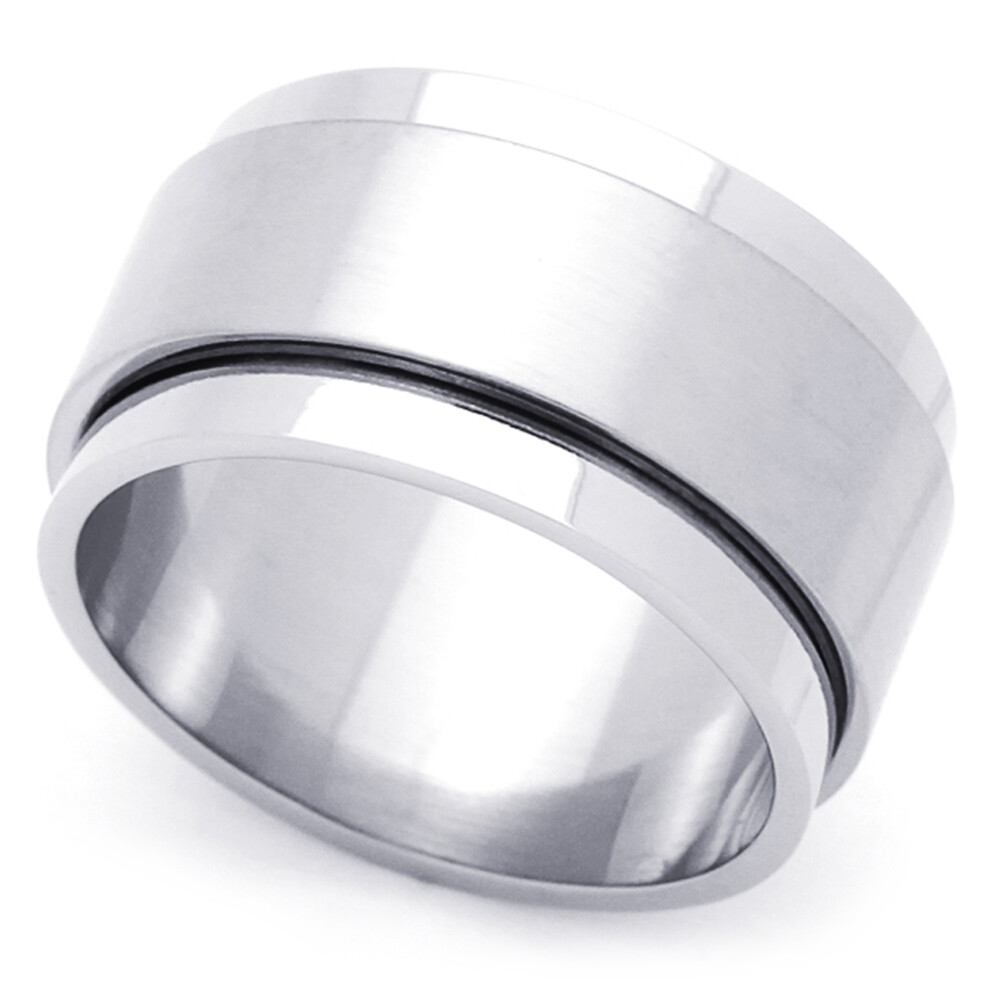 Men Fashion 10MM Stainless Steel Flat Wide Spinner Wedding Band Ring