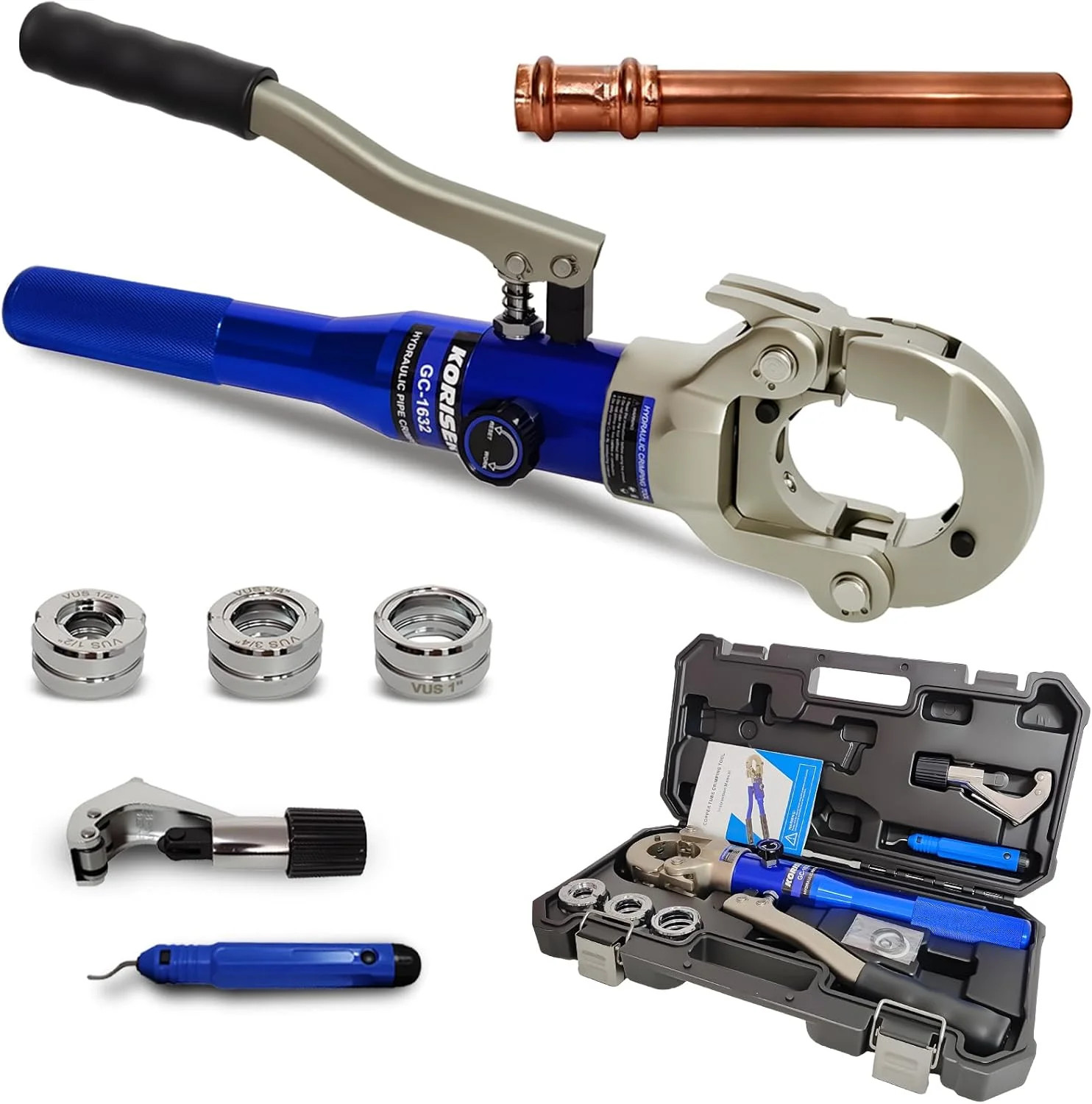 Copper Tube Fittings Hydraulic Pipe Crimping Tool with 1/2",3/4" and 1" Jaw Copp