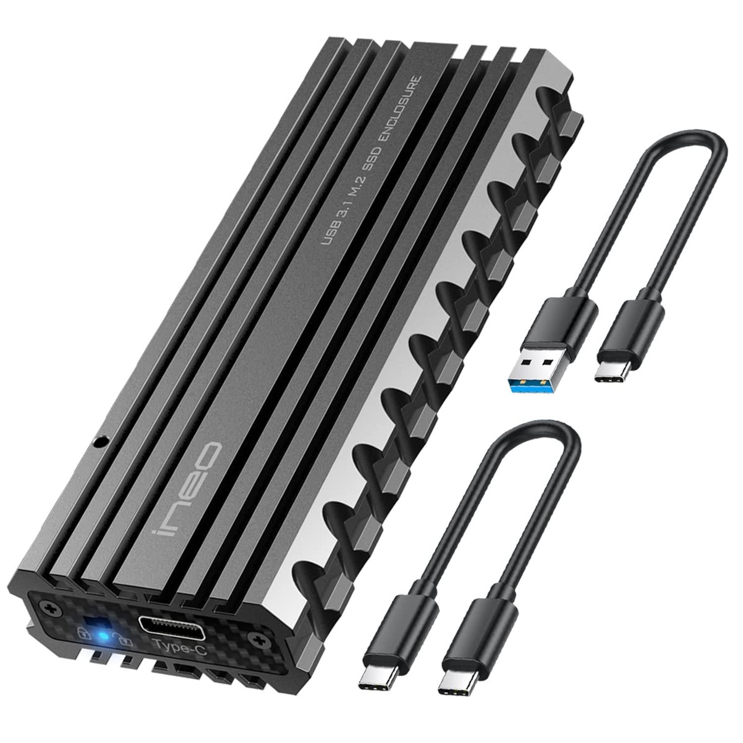 Ineo M.2 NVMe (PCIe) SSD USB10Gbps Type-C Rugged Militarized Enclosure with a...