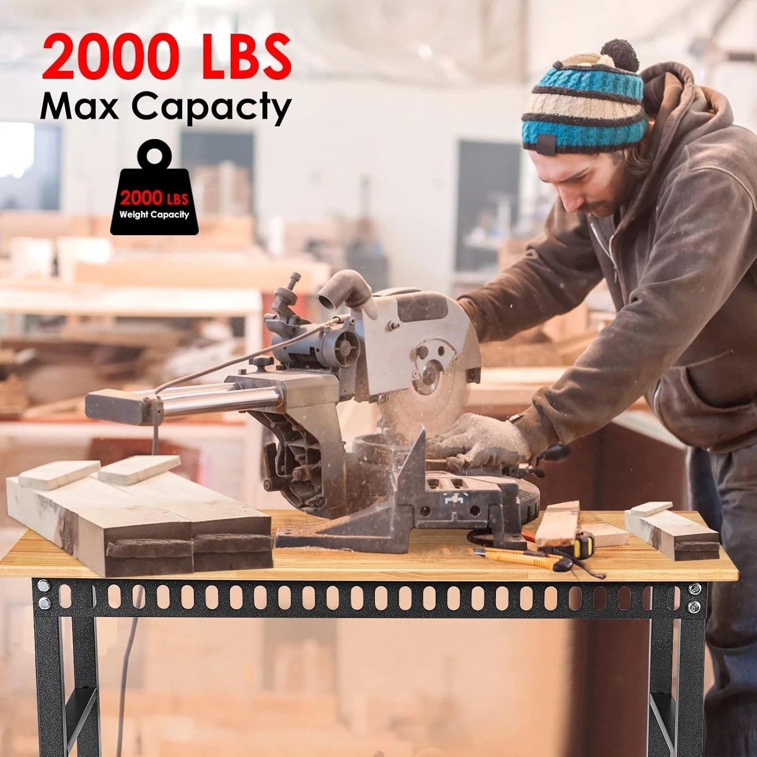 48 "Adjustable Workbench with Power Outlet, Heavy Duty 2000 LBS Load Capacity...