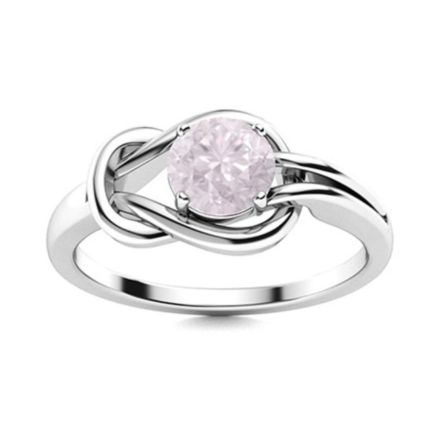 Solitaire 5MM Round Rose Quartz Infinity Love Knot Ring 925 Sterling Silver