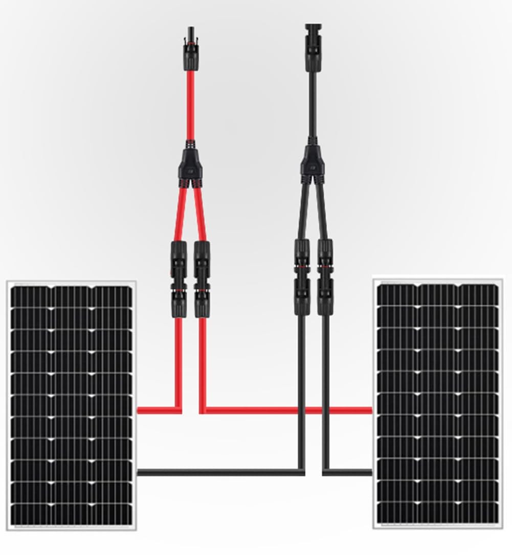 Solar Connectors Y Branch Parallel Adapter 10AWG Cable for Solar Panel (Red &...
