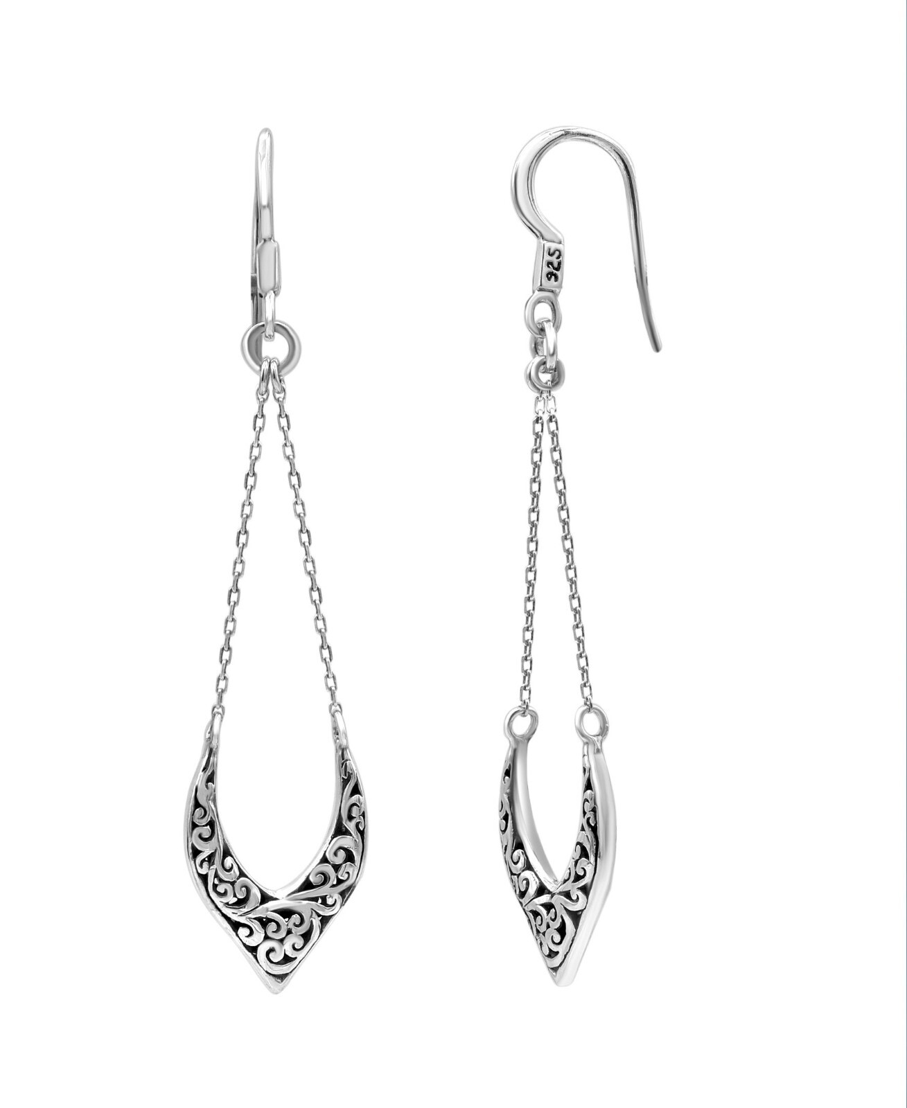 Sterling Silver Damask Bead Accent Geometric Drop Earrings