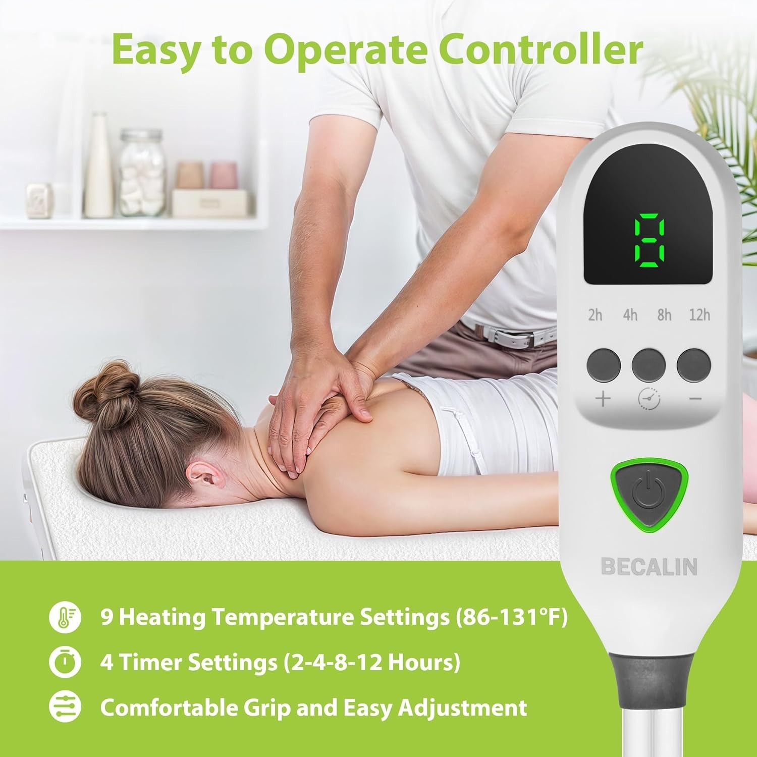 Massage Bed Heating Pad - Rapid Heat, Safety Features, & Face Access