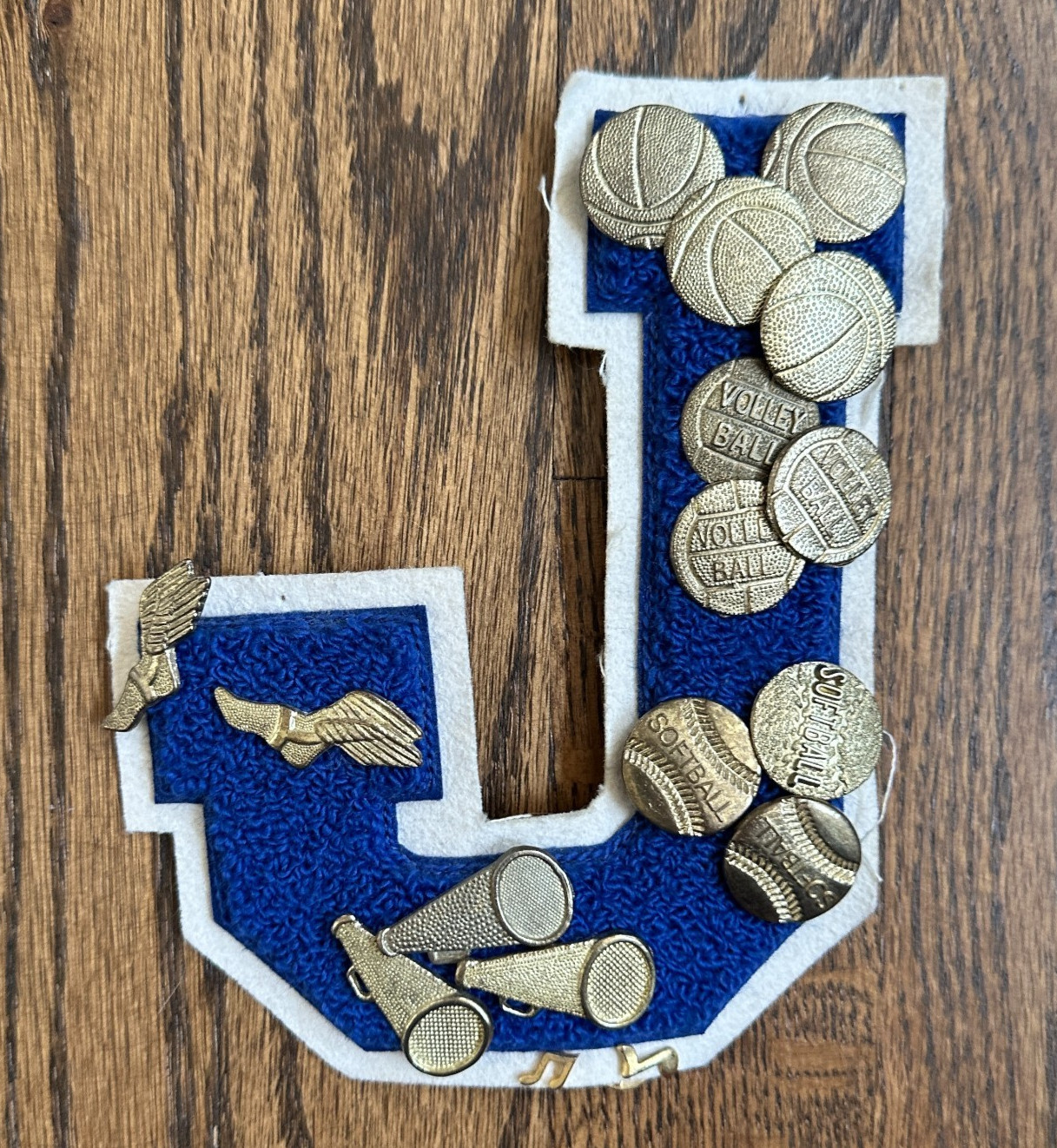 Vintage 1990s Varsity Letter J Patch Lot Chenille Volleyball Softball Cheer Pins