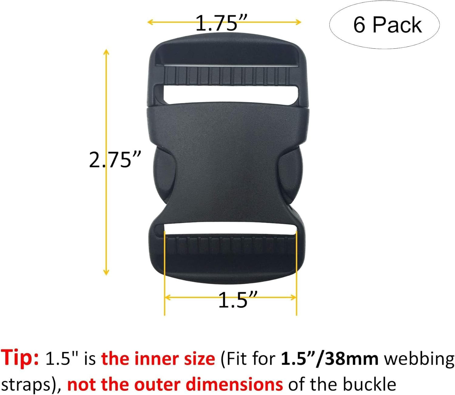 6 Set 1.5 Inch Flat Dual Adjustable Plastic Quick Side Release Plastic Buckles a