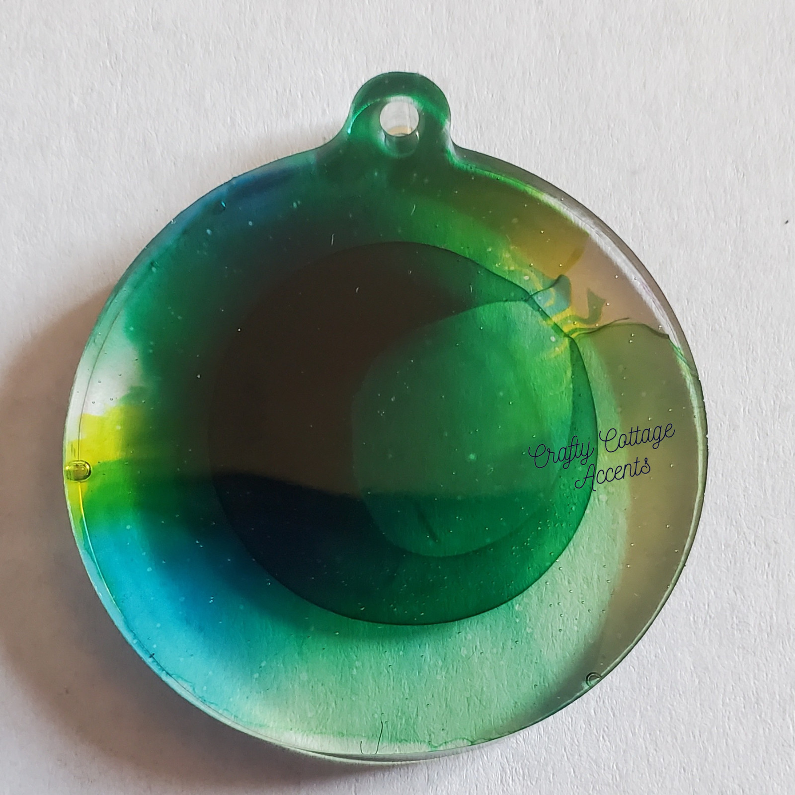 Handmade Resin Pet Tag Collar Charm Medium Circle Green Blue Yellow Accessory