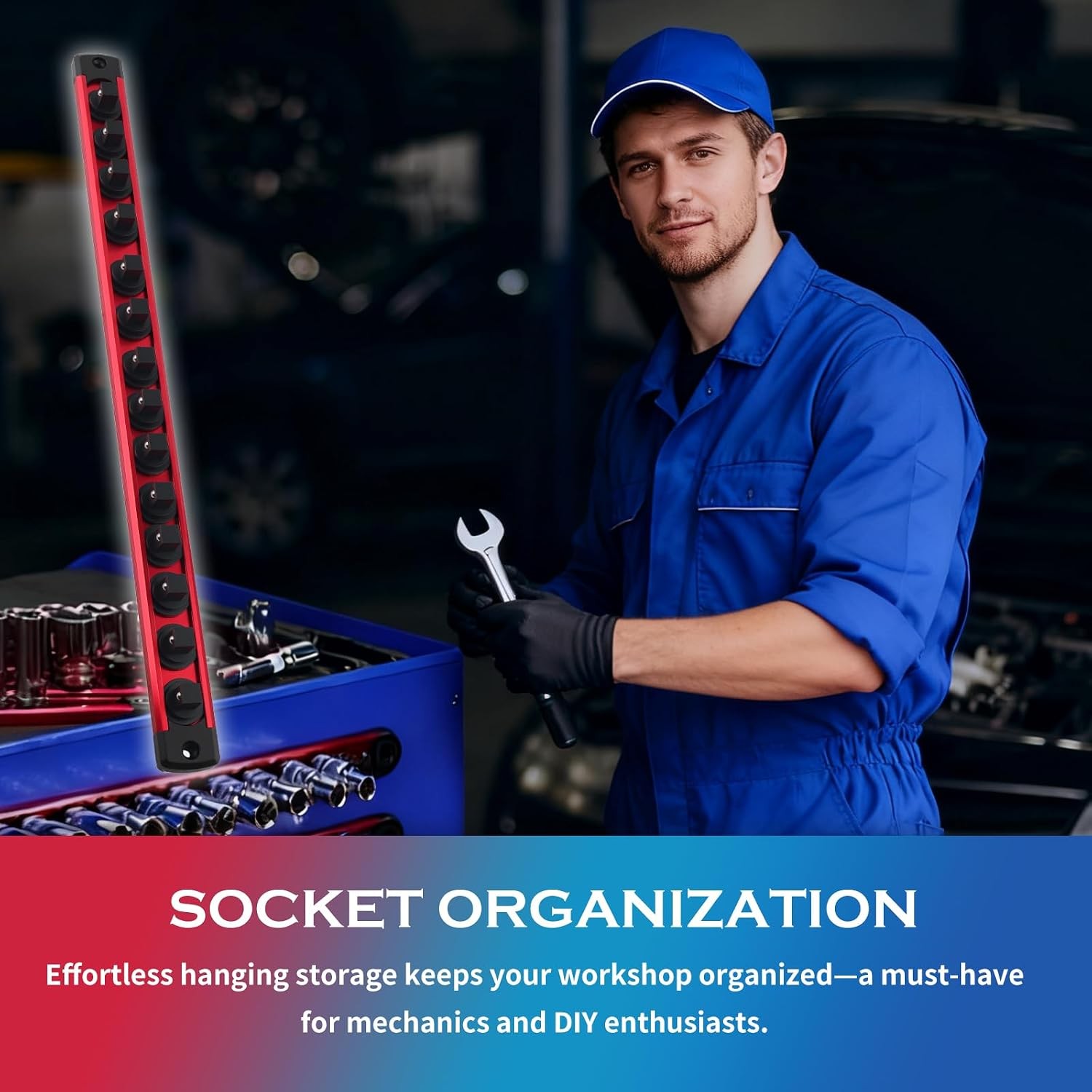 14-Slot 360 Rotatable 3/8 Drive Socket Holder