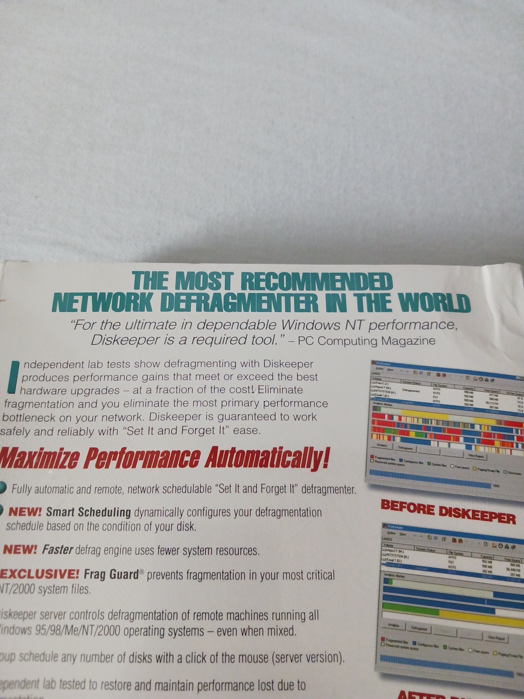 NEW SEALED Executive Software Workstation Diskeeper 6.0 Windows 95/98/ME/NT/2000