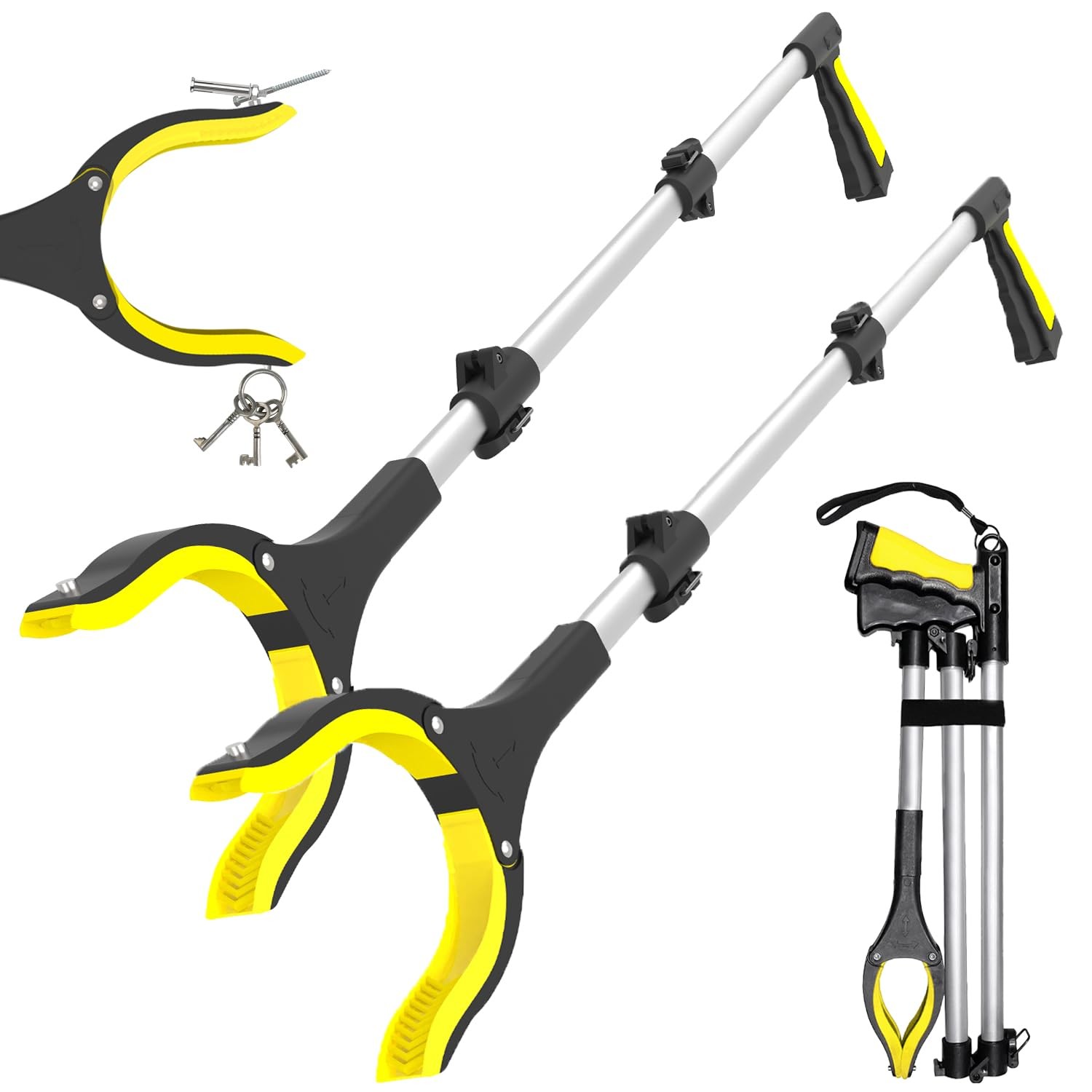 38" Extra Long Grabber Tool with 360°Rotating Anti-Slip Jaw， Lightweight Reac...