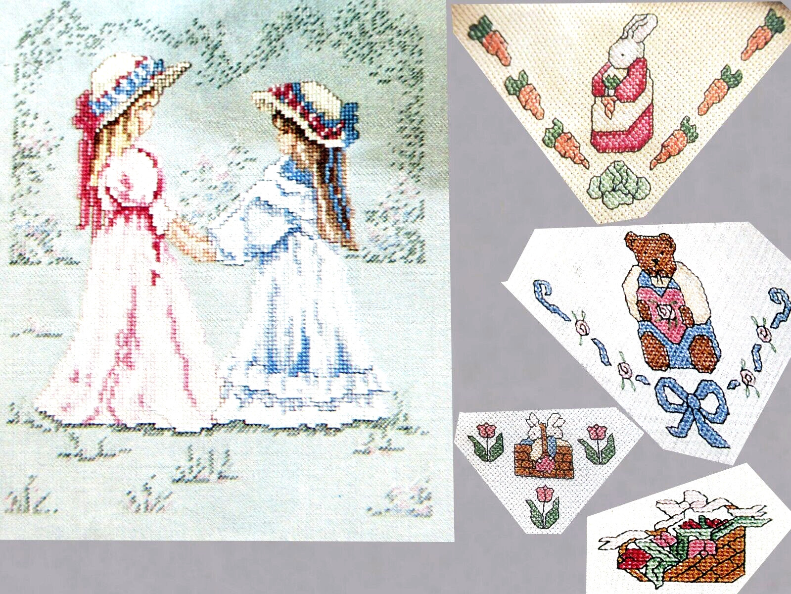 Little Miss Childhood Friends Bunnies Bears Flowers CROSS STITCH PATTERNS