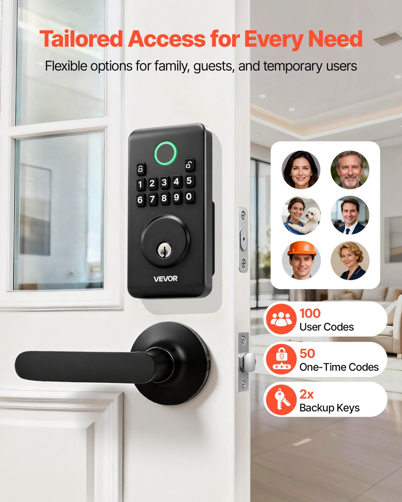 VEVOR Keyless Entry Door Lock with Handle Set - Electronic Keypad Deadbolt, Easy