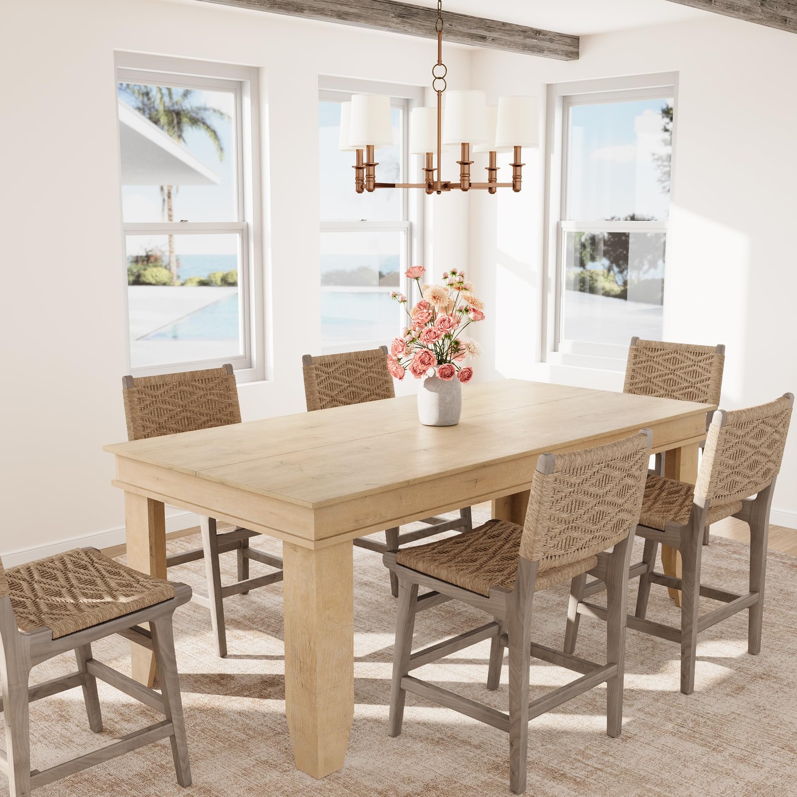 71" Farmhouse Dining Table Rustic Wood Rectangular Table for 6-8 People Kitchen