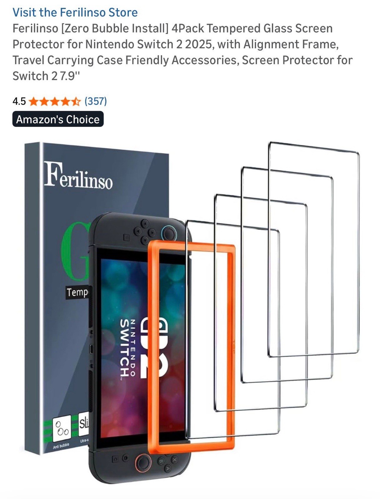 Ferinliso Tempered Glass Nintendo Switch 2