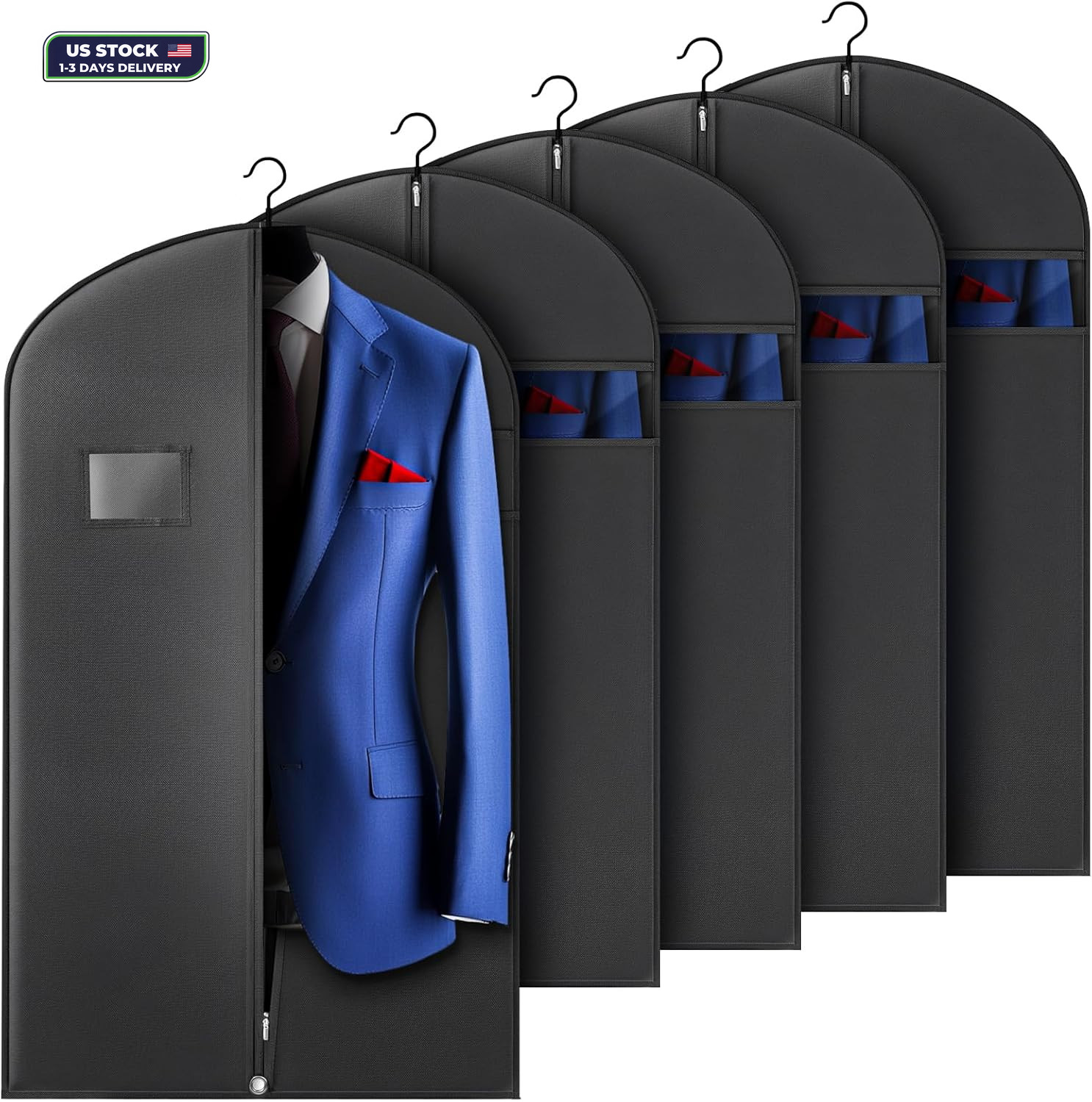 5 Pack 40-inch Suit Bag Garment Bag for Travel and Storage, Garment Bags for Han